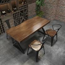 American retro clean bar solid wood dining table industrial style restaurant rectangular iron cafe milk tea shop table and chair combination