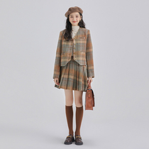 Fawn Puff Darling Diary Jacket Wind Waist Blended Wool Jacket Pleated Wool Overskirt Suit