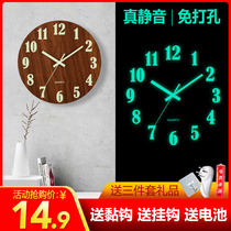 Ultra-quiet luminous wall clock bedroom clock clock living room household clock Wall room fluorescent extremely simple wooden wall watch