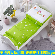 Solid color printing stitching embroidery pure cotton kindergarten quilt three-piece set with core Six-piece set of padded quilt cover quilt