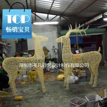 Wrought Iron 2 M shape rattan Christmas deer luminous large hotel shopping mall layout props with 88led lamp decoration