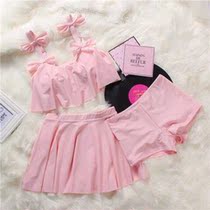 Swimsuit womens split three-piece Korean hot spring small chest gathered swimsuit conservative thin belly sexy swimsuit