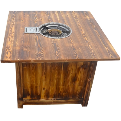 Farm restaurant firewood fire chicken iron pot stew stove Sichuan Hunan cuisine stone pot fish buffet hot pot solid wood Round Table and Chair combination