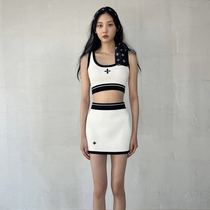 2022 Spring and Summer SMFK Cross Holiday Leisure Sports Suit Knitted Jacquard Craft Vest Shorts Black and White