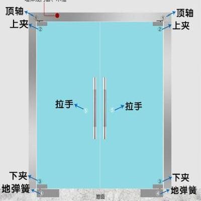 Glass door floor spring upper clip and lower clamp top shaft pull hand floor spring five-piece glass door matching set