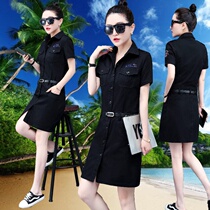 Outdoor womens camouflage dress 2020 Summer new military skirt short sleeve petticoat long small black dress army green dress