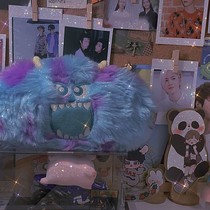 Monsters University pen Bag Monsters University double-sided pen Student cute plush cosmetic bag zipper two-sided stationery bag