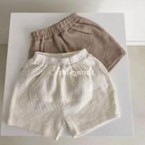 South Korean childrens clothes children Summer new Korean version small crowdsourced fabric pure color small pocket shorts 100 hitch pant pants