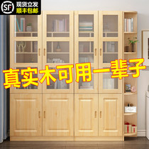 Solid wood bookcase bookshelf floor leaning against wall large capacity multilayer bookcase shelves with glass door free combination bookshelves