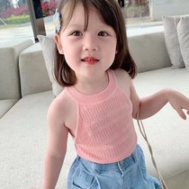 Girls new suspender 2021 summer ice silk hollow Korean version of the Western style all-in-one heart sweater sweater childrens clothing