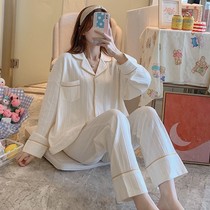 Net red pop pajamas womens spring autumn and winter thin long sleeves summer 2021 New cute home clothes set White