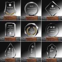 Walnut solid wood crystal trophy custom medal custom creative licensing brand acrylic glass company employees presented