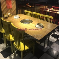 Table hot pot table commercial simple marble stall large round table round hole induction cooker integrated