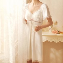 Palace nightgown Women summer short sleeve lace cute sweet princess style sexy pajamas with chest pad summer home clothes