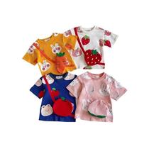 Summer childrens little virgin girl fruit satchel short-sleeved T-shirt girl cartoon personality creative top spot