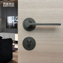 Pure copper light luxury bedroom door lock Household wooden door Universal indoor room mute magnetic simple black all copper lock