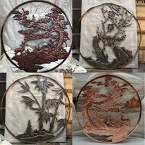 Aluminum relief landscape painting aluminum sculpture relief titanium new Chinese yellow titanium stainless steel round screen porch living room wall