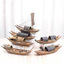 Handicraft solid wood Chinese sailing boat wooden boat smooth sailing black boat decoration model living room decoration