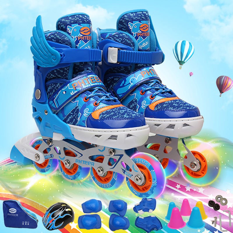 Full flash children skates set roller skates adult roller skates men and women skates adjustable size wheel