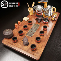 Flat tea tray household simple integrated solid wood drainage style kung fu tea set kung fu tea set automatic kettle