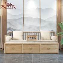 New Chinese telescopic Luohan bed Zen ash wood paint-free storage storage push-pull sofa antique living room furniture customization