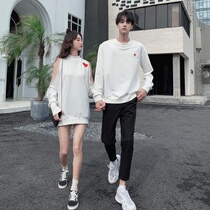 Couple suit set 2019 Autumn New Korean casual loose men and women joker off-shoulder sweater T-shirt