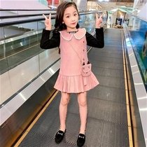 Childrens clothing girls foreign style dress autumn 2t020 new college style strap skirt childrens fashion two-piece tide