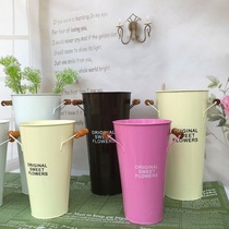 Wake up flower bucket Household retro tin tube window flower shop Dried flowers Flower arrangement Nordic balcony shop decoration flower device