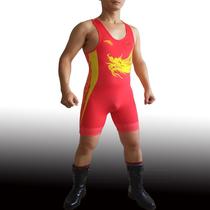 2016 Rio Chinese team mens wrestling suit Chinese Dragon conjoined elastic fitness weightlifting training uniform can be printed