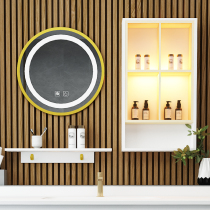  Bathroom round smart mirror cabinet Wall-mounted with light defogging Bathroom solid wood glass door mirror box Bathroom cabinet alone