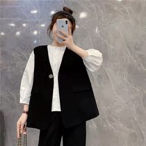 2021 autumn new black vest female Korean fashion loose vest wear waistcoat suit jacket jacket