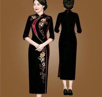 Skirt winter N season happy middle-aged and elderly thick clothes warm middle-aged mother wedding mother-in-law cheongsam jumpsuit