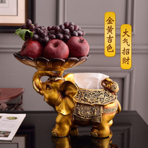 European vintage Golden lucky elephant drawing tissue box storage multi-function candy plate snack plate fruit plate