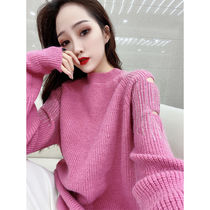 European station 2021 autumn new Korean version of Western style off-the-shoulder knitted bottoming shirt women wear loose thickening sweater trend