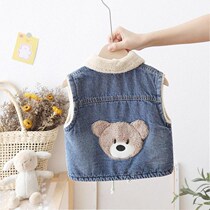 Middle Boys plus suede waistcoat Winter new boy lamb suede waistcoat Thickened Warm Baby Denim Jacket