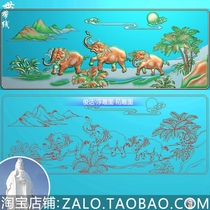 Landscape elephant horizontal screen engraved drawing JDP landscape elephant plaque sofa back relief drawing wood carving picture 42