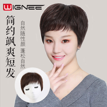 Wignee send mom wig female short hair real hair Middle and old full headgear natural fluffy realistic human hair