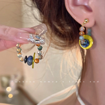 Tianjin smoke and rain~New Chinese string of pearl earrings female Sense Natural Stone ear nails superior sensation of small ear decorations