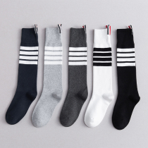 Grey Calf Socks Spring Autumn Pure Cotton Net Red Striped 4-bar Long Sox Chiao Silo Academy Wind with Peuge