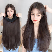 U-shaped one-piece wig sheet female wig piece increase volume fluffy artifact non-marking hair extension black long straight hair