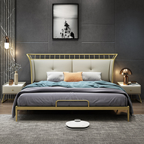 Nordic new net red modern iron light luxury bed master bedroom double bed technology fabric backrest soft bag atmospheric wedding bed