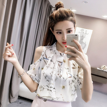 OA strapless coat womens new Korean version of loose floral chiffon shirt short sleeve womens summer short T-shirt womens clothing