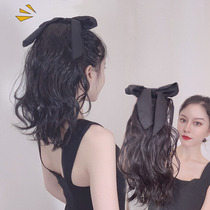 Baichun silk net red bow ponytail braid wig female strap corn hot wave water ripple