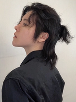  Samurai head wig Male Japanese juvenile sense mid-point bangs cool handsome wolf tail mullet head face repair cos whole hair set