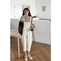 Nine-point pants womens 2019 summer new Korean version is cute students loose Joker casual suspenders womens tide