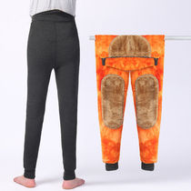 Winter men's warm pants plus velvet padded knee pads autumn pants middle-aged and elderly wool pants men's high waist dad base cotton pants