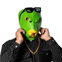 Douyin green head fish head cover mask cute funny funny funny sand sculpture fish head monster green fish net Halloween props