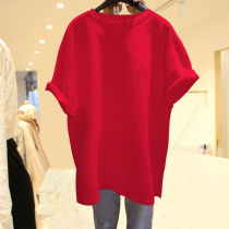  Pure cotton 2021 new summer short-sleeved t-shirt womens mid-length Korean loose solid color half-sleeved large size womens ins tide