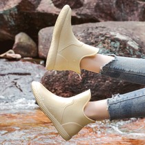Japanese fashion ladies waterproof shoes Japanese rain shoes women short tube spring summer rain boots kitchen non-slip car wash shoes