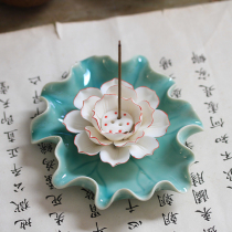 Qingshen Zen ceramic Lotus thread incense disc thread incense insert plate three hole incense holder incense holder with sandalwood incense burner